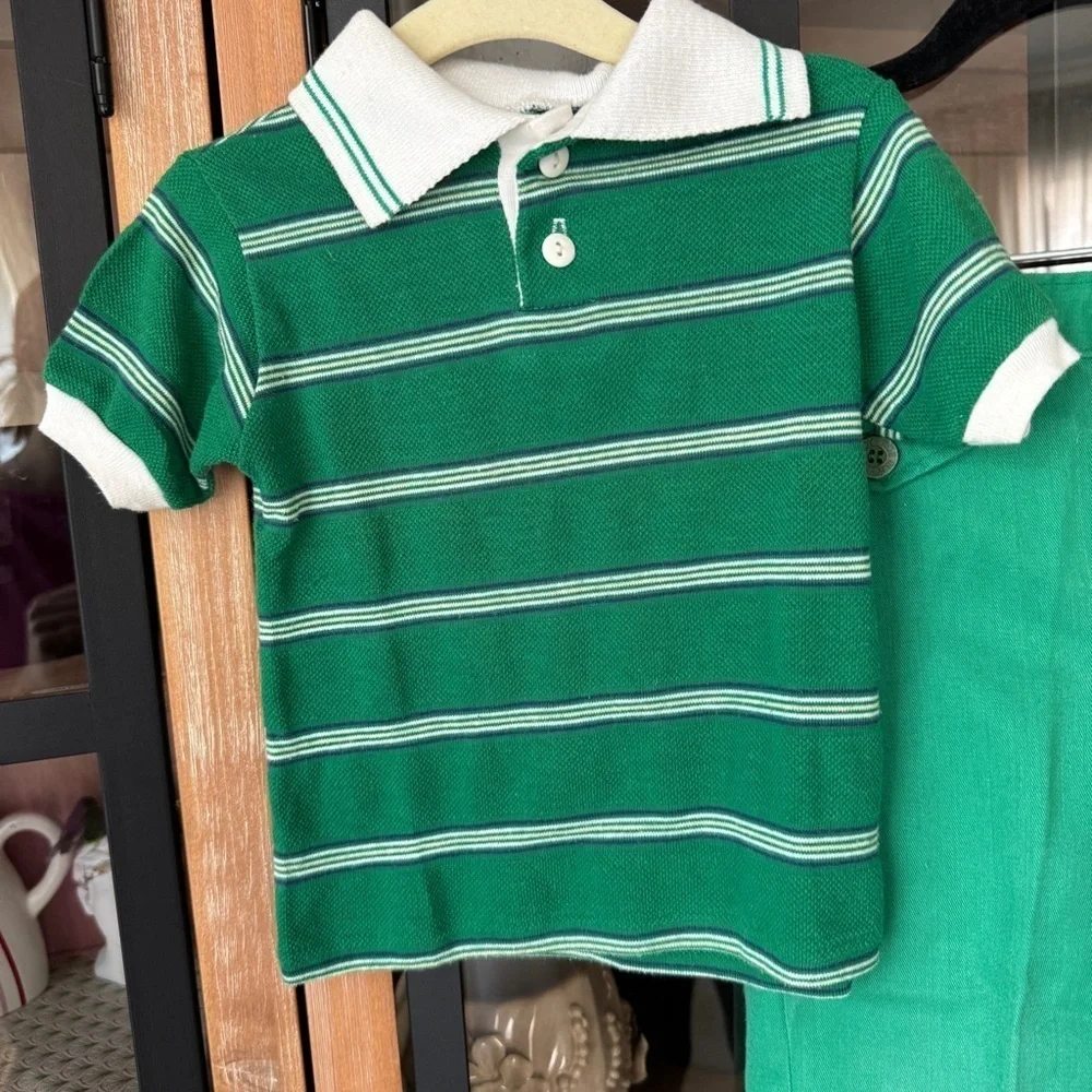Vintage 1970s Billy the kid set polo shirt toddler boy trouser pants striped